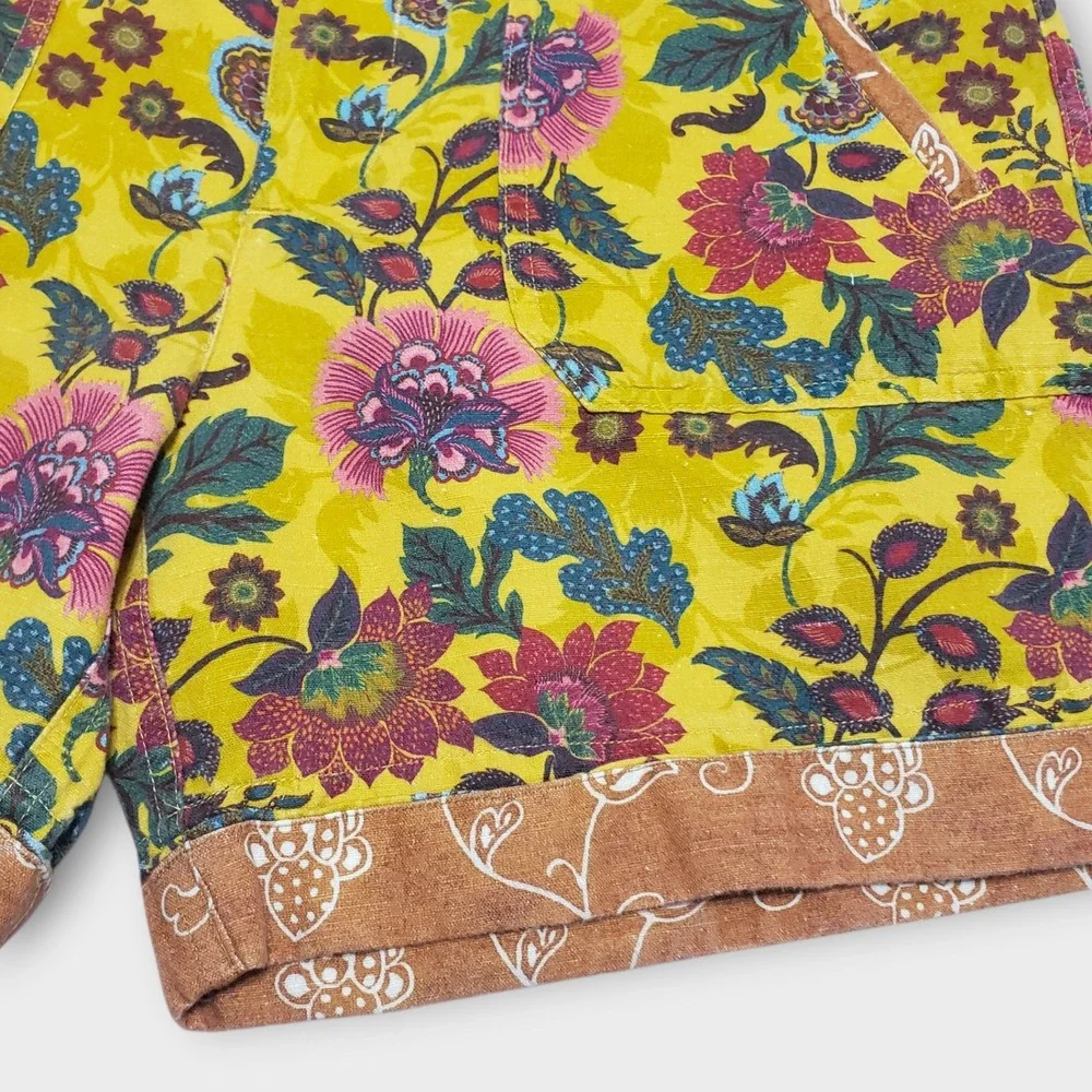 Sundance Sumi Short Yellow‎ Floral Linen Blend Womens Size 10 Boho Festival